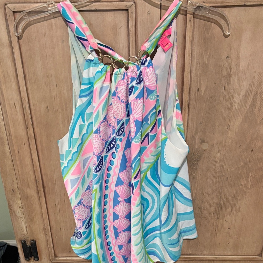 Lilly Pulitzer Women's halter Top with Ring Detail Sz L